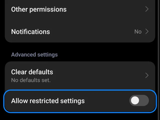 App info for Chronotif on HyperOS, with the Allow restricted settings switch under Advanced settings highlighted.